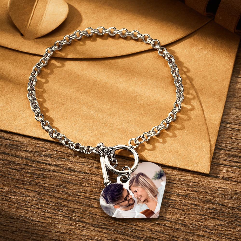 Personalized Photo Bracelet with Heart Pendant - Custom Charm Jewelry