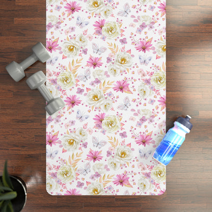 Spring Butterflies and Roses Rubber Yoga Mat