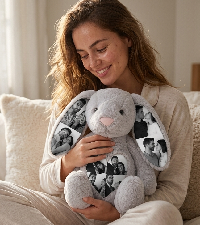 Custom Photo Bunny Plush on Ears & Belly