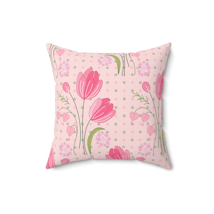 Tulips and Polka Dots Spun Polyester Square Pillow with Insert