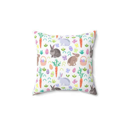 Easter Baskets, Carrots and Rabbits Spun Polyester Square Pillow