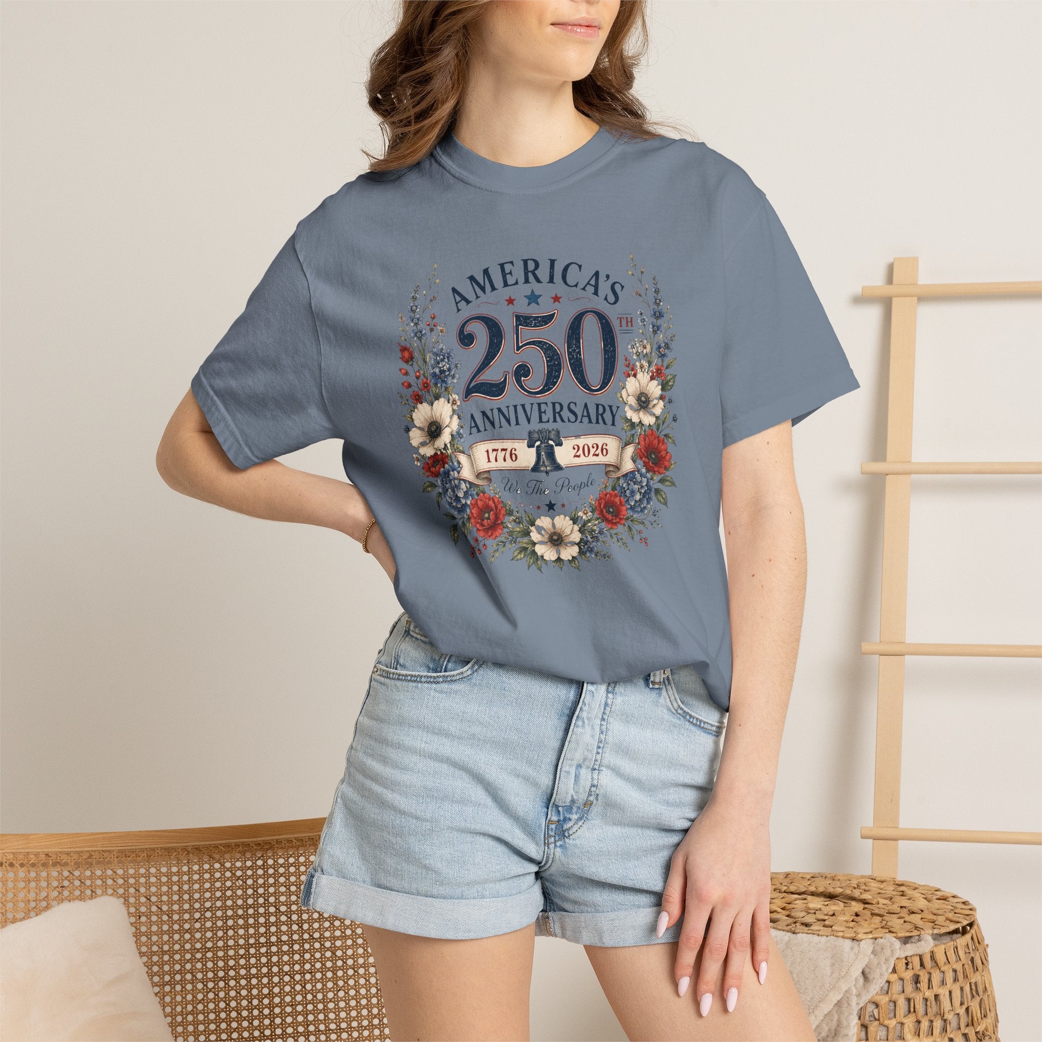America's 250th Anniversary floral wreath T-Shirt | 1776-2026 patriotic design
