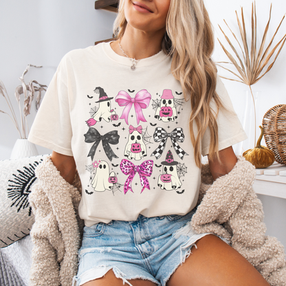 Halloween Ghost Pink Coquette Bows T-shirt