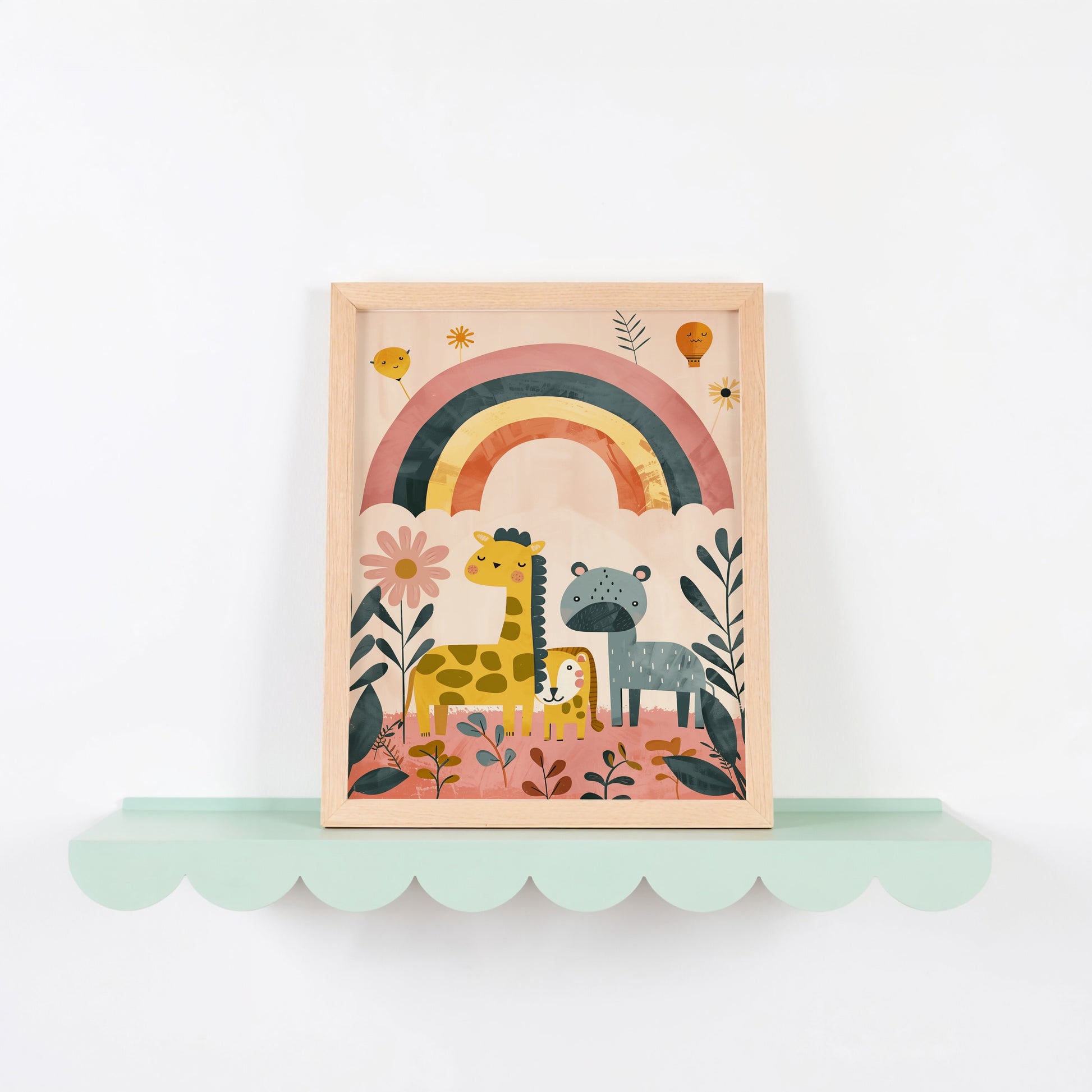 Rainbow and Safari Animals Wall Art Print product type