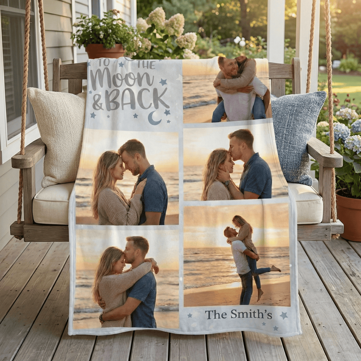 Custom personalized photo blanket for couples by MadeMine, featuring a cozy throw with a couple's photo design.