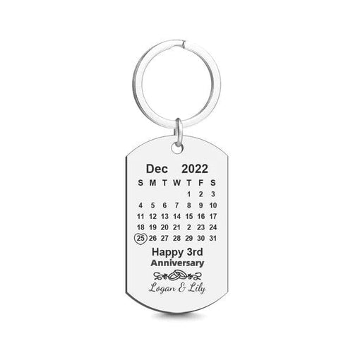 Custom Calendar Engraved Keychain - Anniversary Date Gift