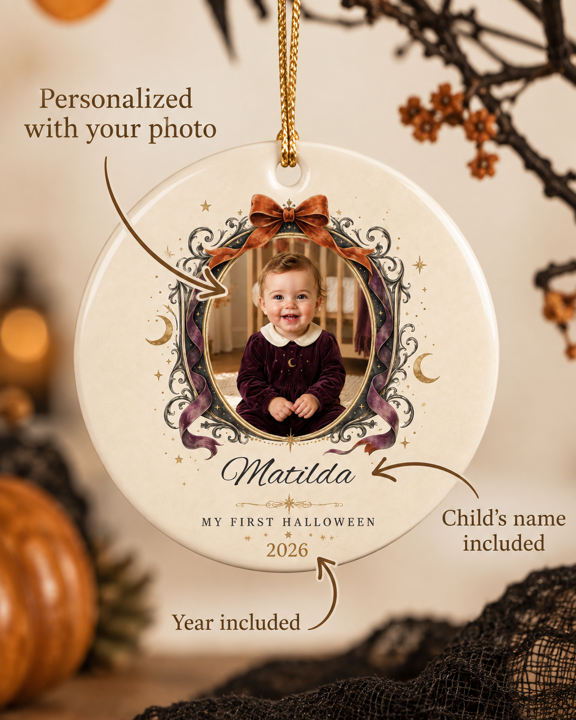 Personalized My First Halloween Photo Ornament | Ceramic Ornament