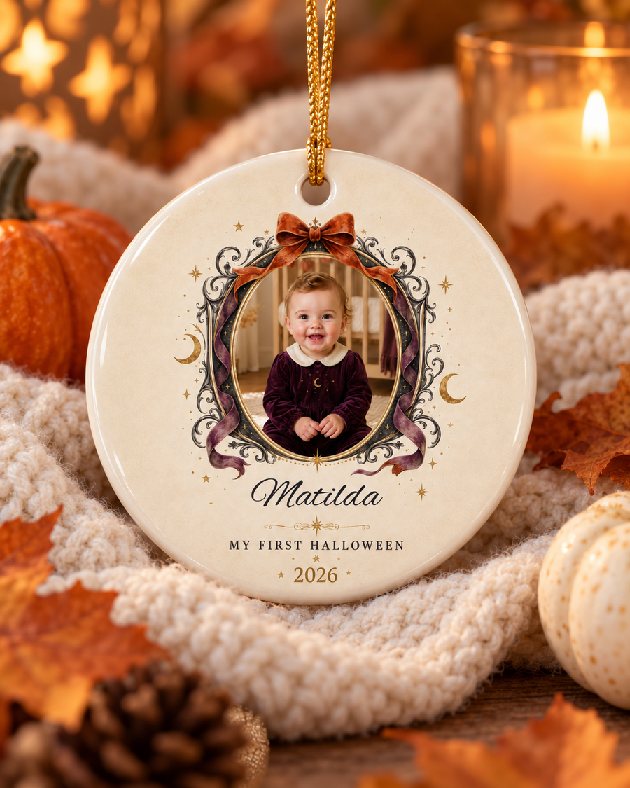 Personalized My First Halloween Photo Ornament | Ceramic Ornament