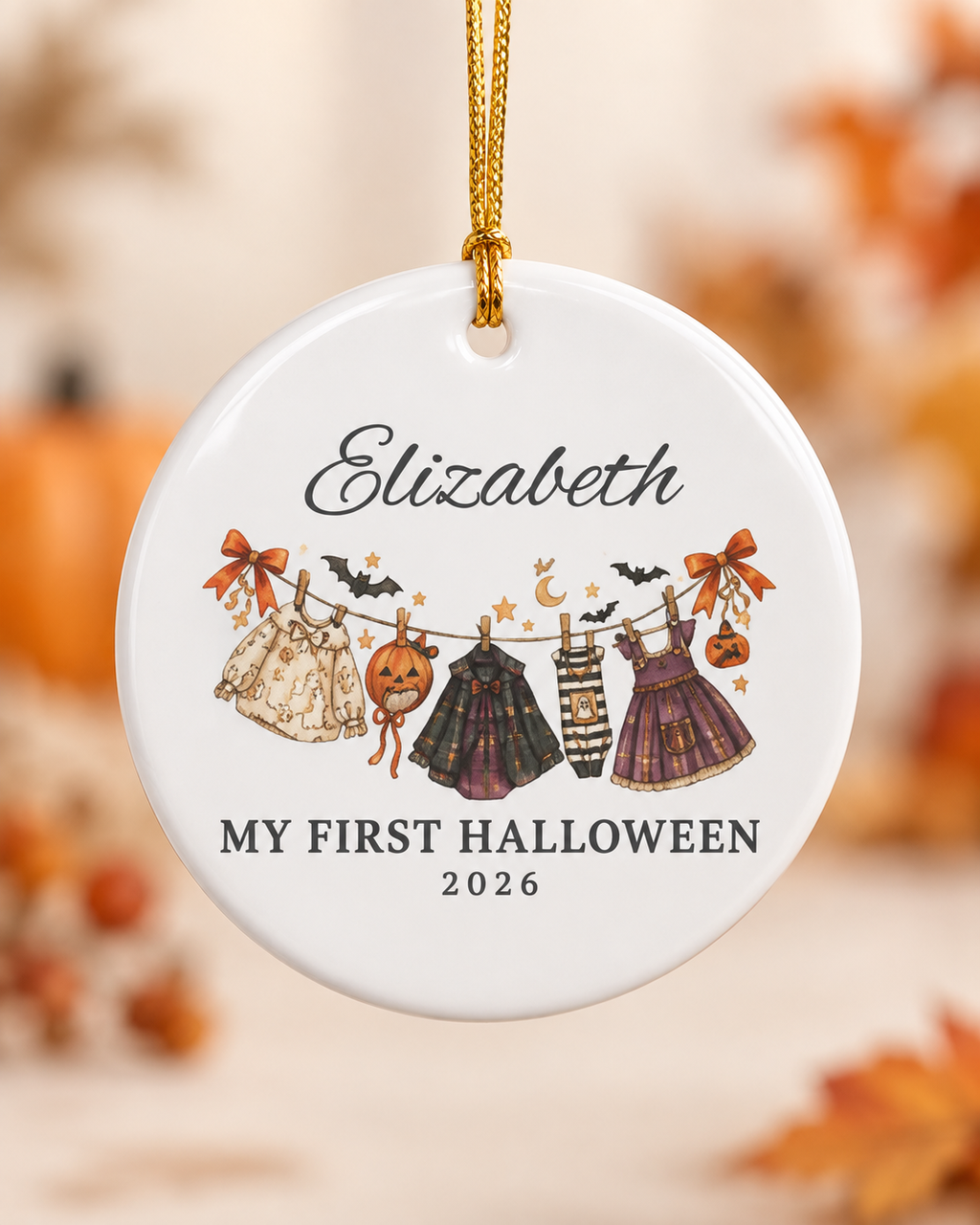My First Halloween 2026 baby clothes line Ornament | Ceramic Name Personalized