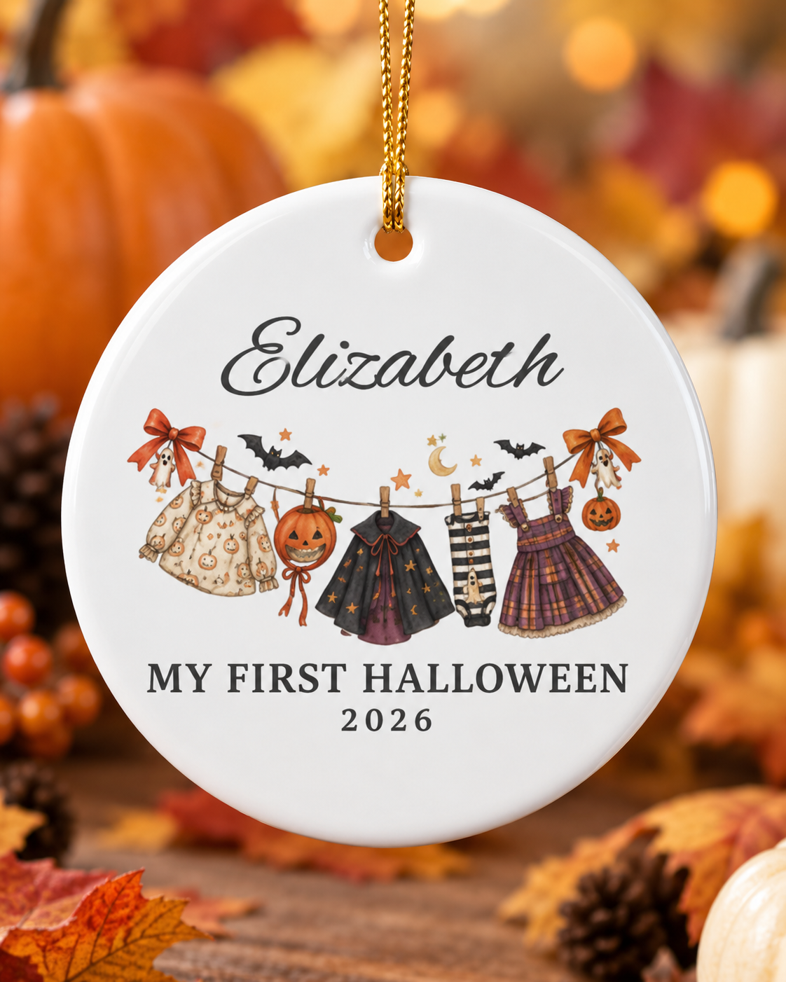 My First Halloween 2026 baby clothes line Ornament | Ceramic Name Personalized