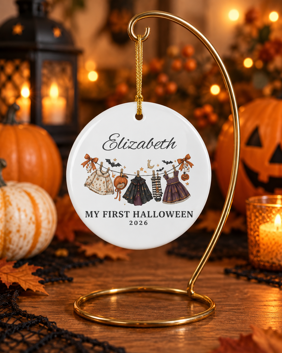 My First Halloween 2026 baby clothes line Ornament | Ceramic Name Personalized