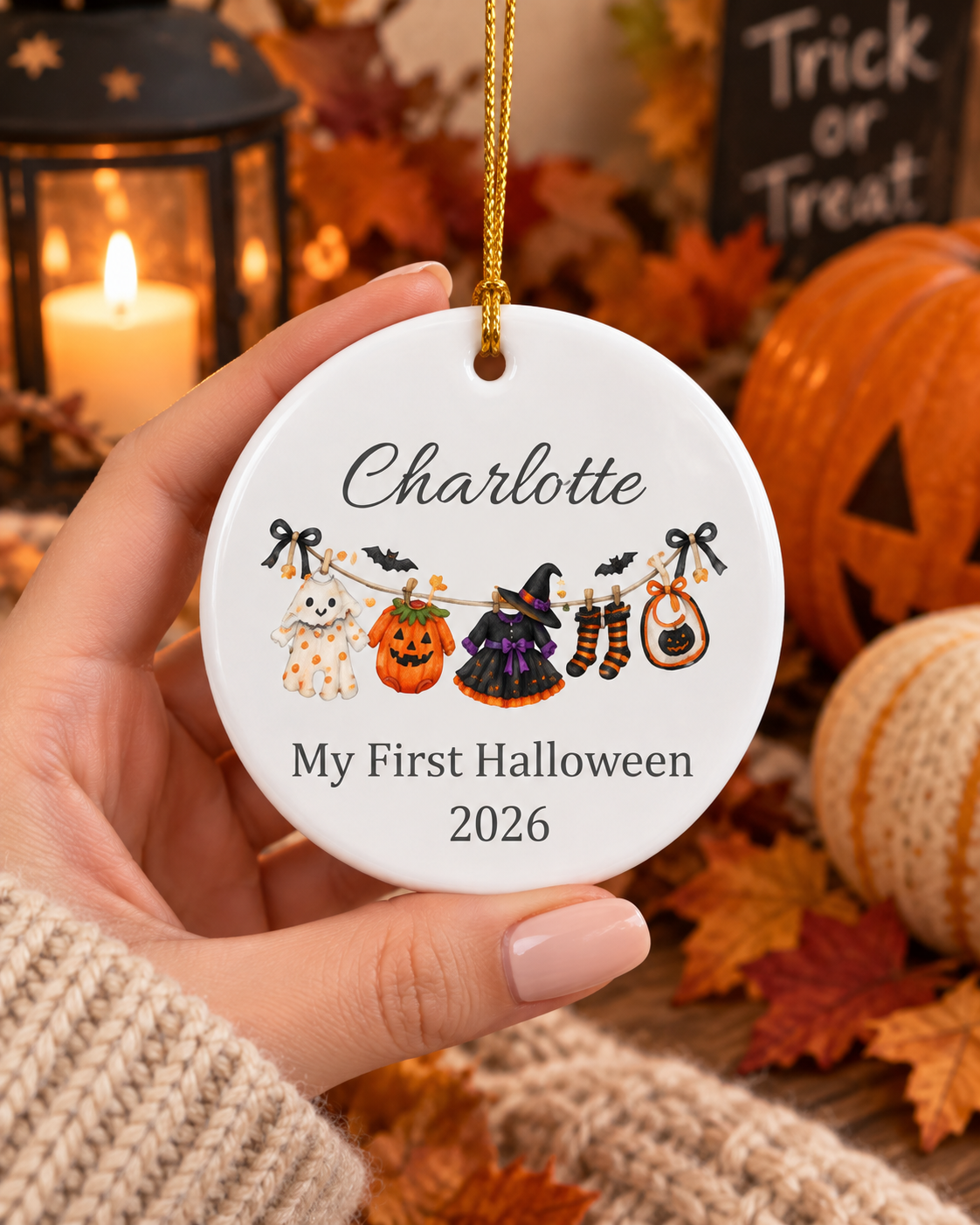 My First Halloween 2026 Ceramic Ornament | Baby Name Personalized