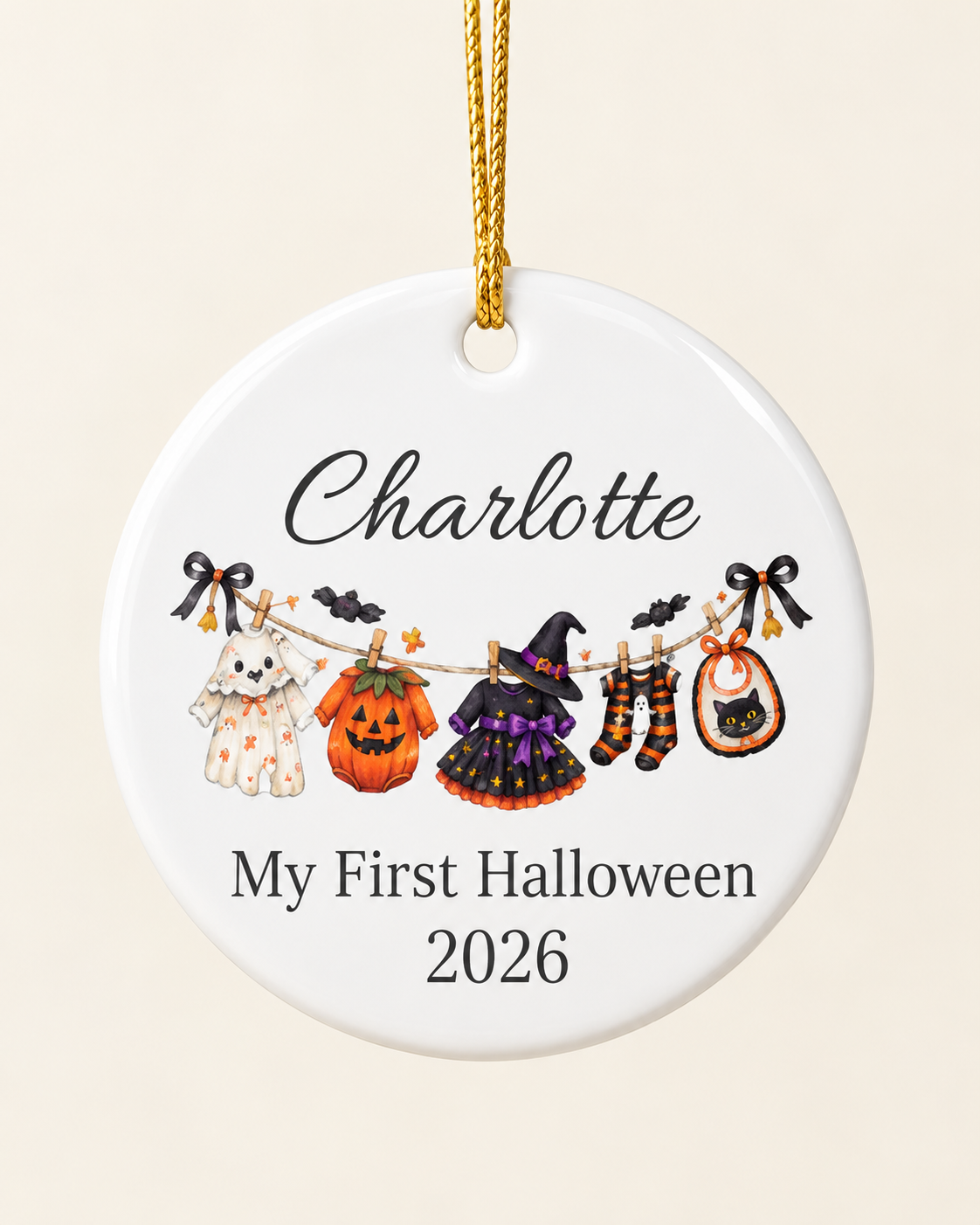 My First Halloween 2026 Ceramic Ornament | Baby Name Personalized