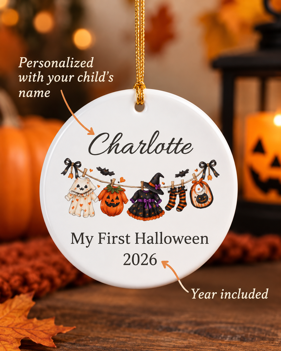 My First Halloween 2026 Ceramic Ornament | Baby Name Personalized