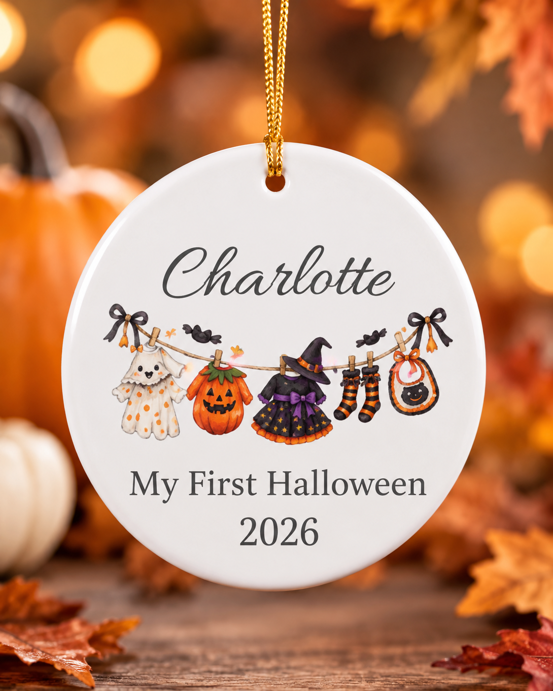 My First Halloween 2026 Ceramic Ornament | Baby Name Personalized