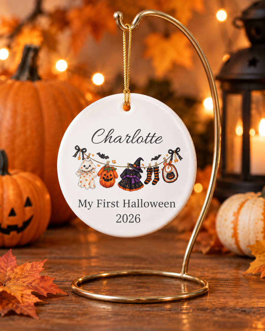 My First Halloween 2026 Ceramic Ornament | Baby Name Personalized