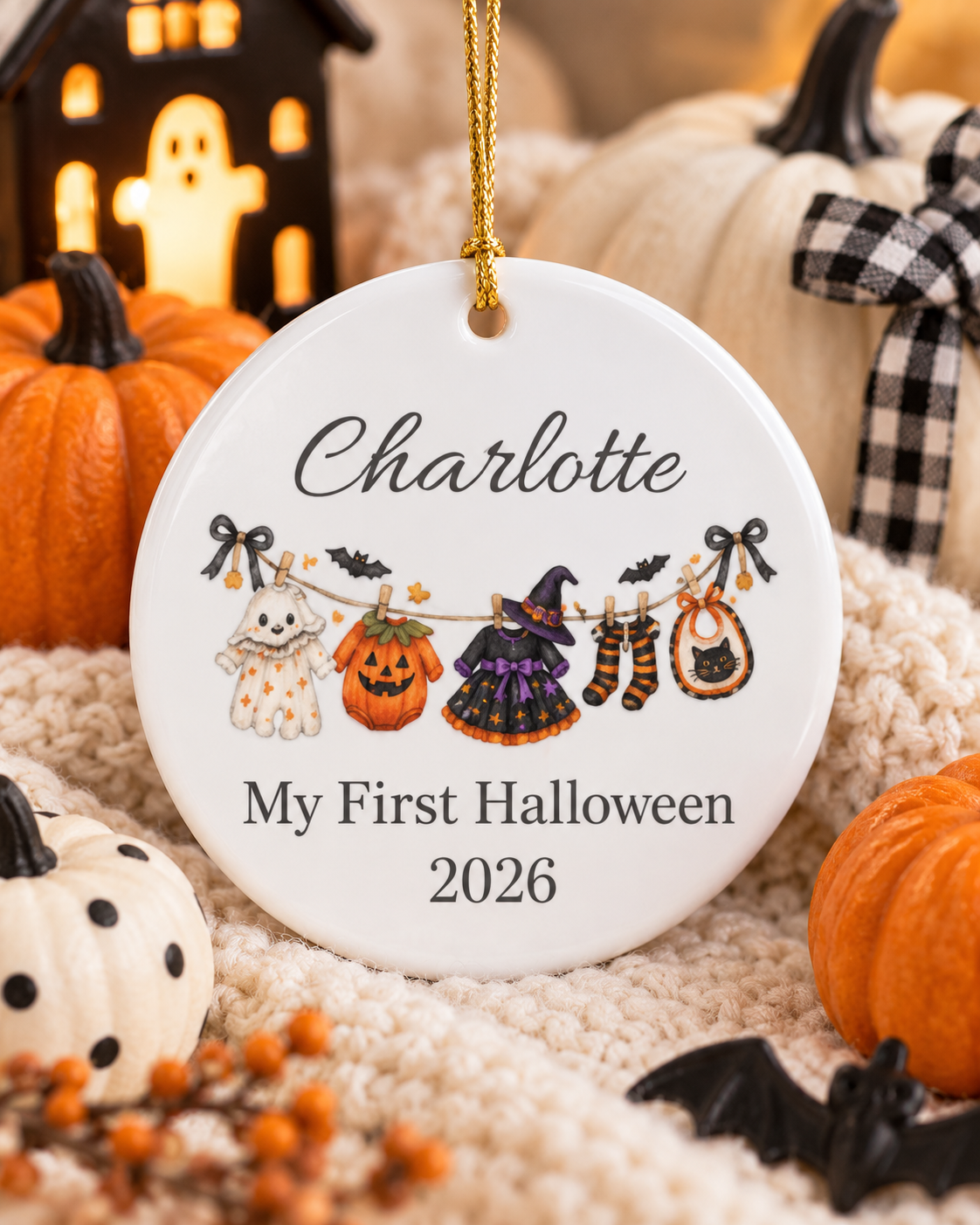 My First Halloween 2026 Ceramic Ornament | Baby Name Personalized