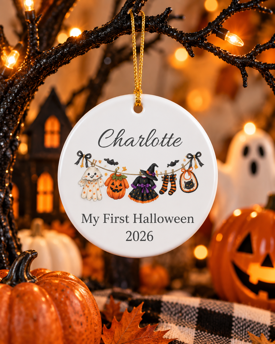 My First Halloween 2026 Ceramic Ornament | Baby Name Personalized