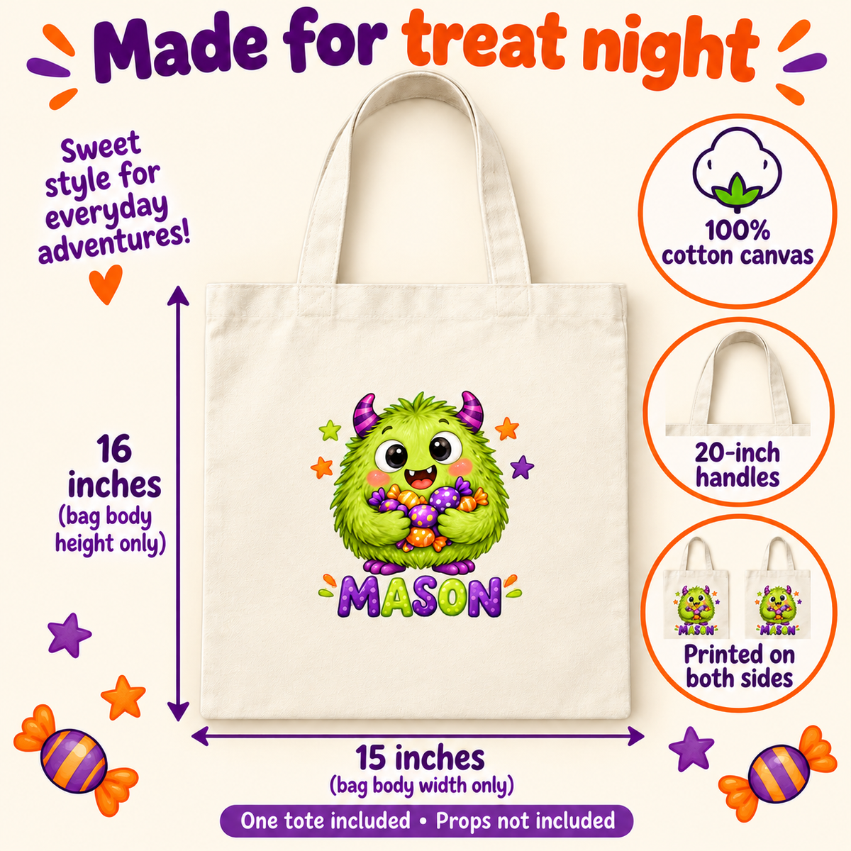 Personalized Candy Monster Halloween Treat Bag