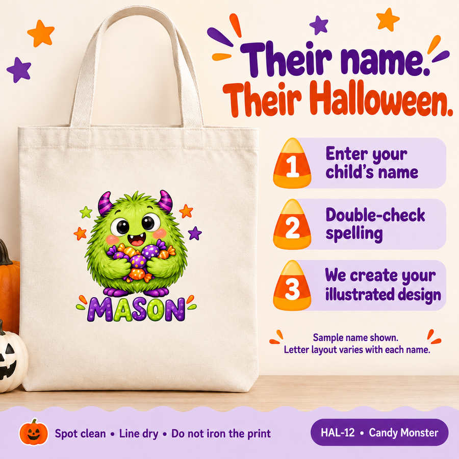 Personalized Candy Monster Halloween Treat Bag