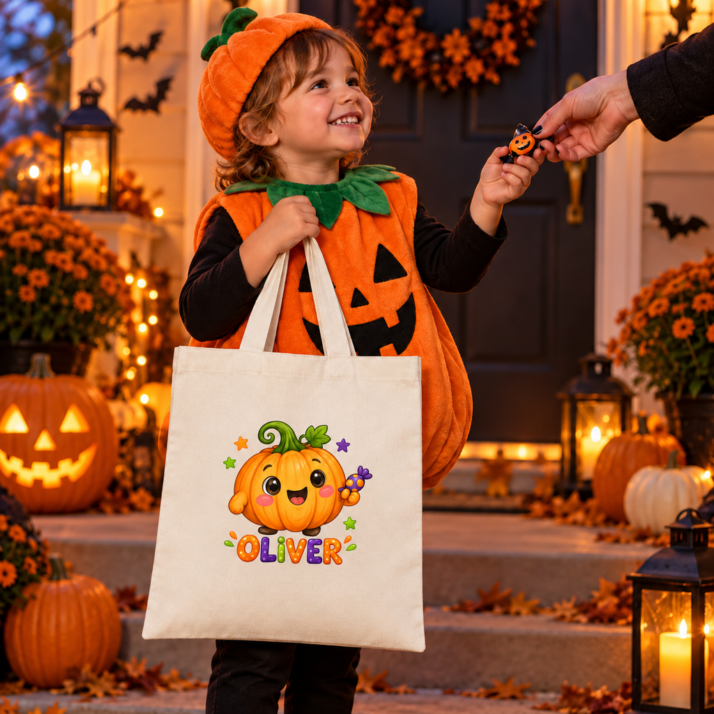 Personalized Smiling Pumpkin Halloween Treat Bag