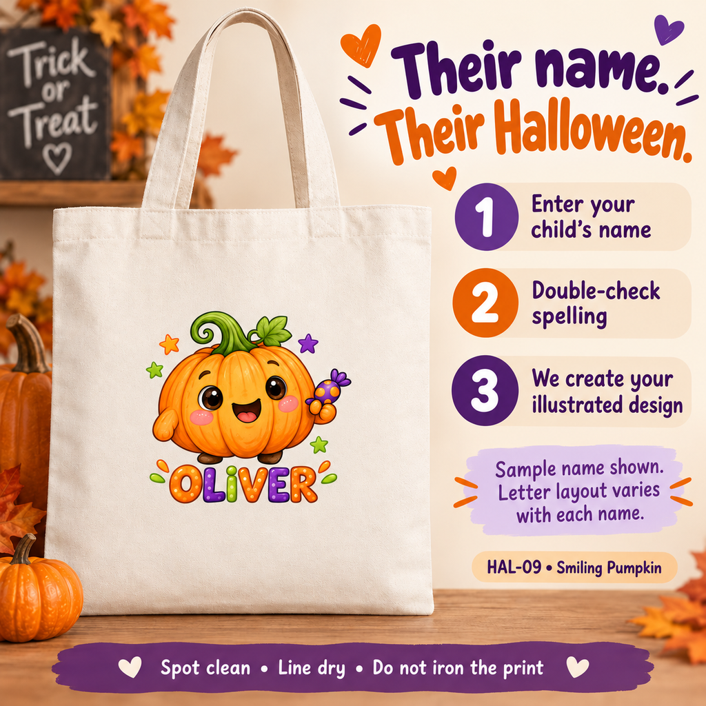 Personalized Smiling Pumpkin Halloween Treat Bag