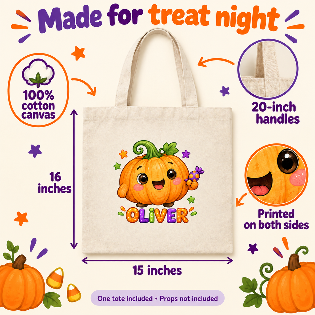 Personalized Smiling Pumpkin Halloween Treat Bag
