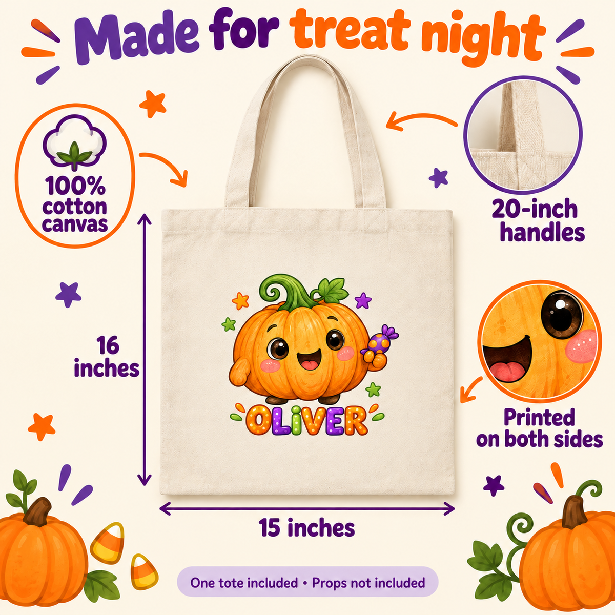 Personalized Smiling Pumpkin Halloween Treat Bag