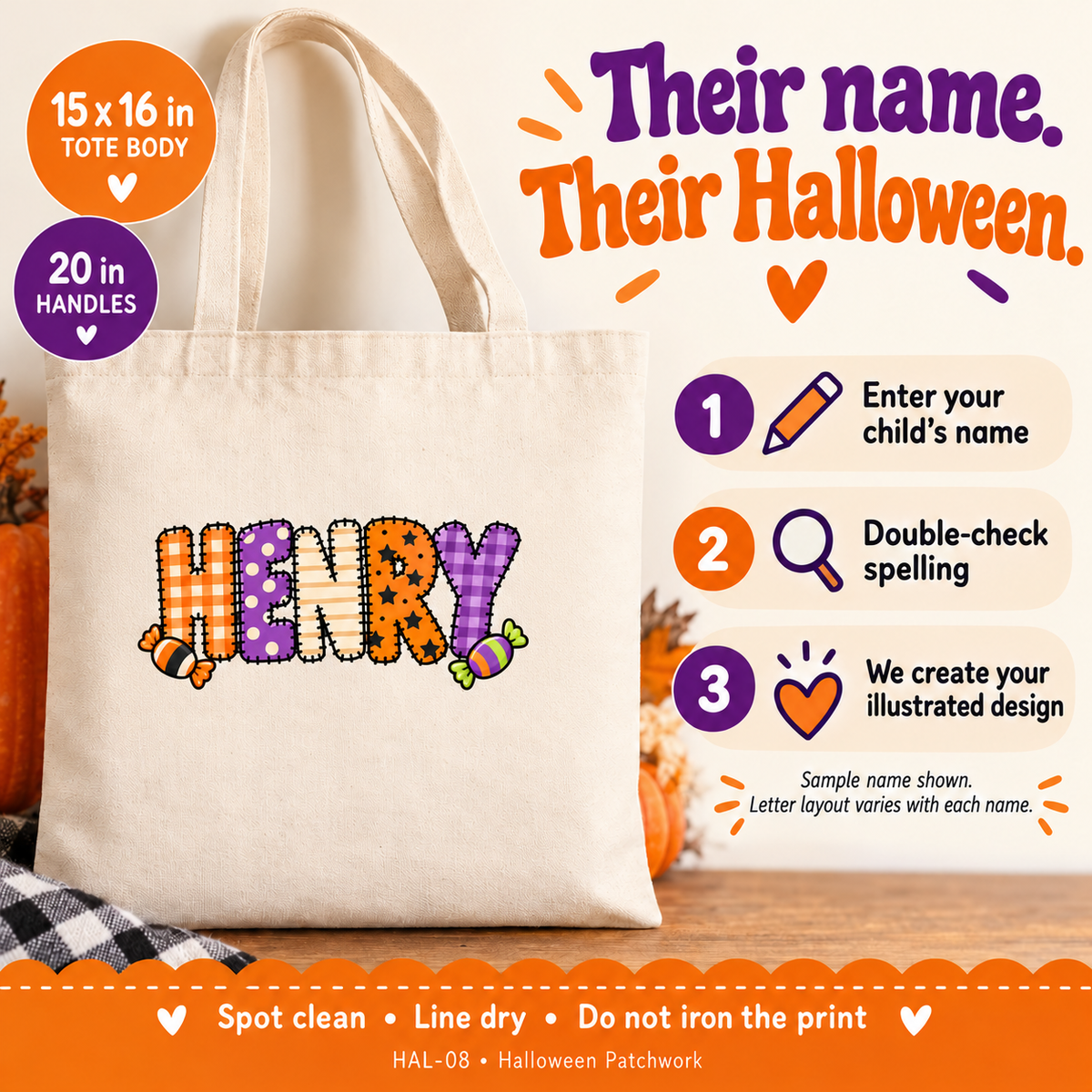 Personalized Patchwork Halloween Treat Bag