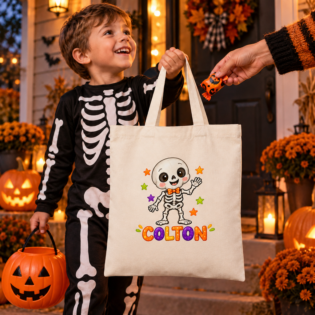 Personalized Little Skeleton Halloween Treat Bag