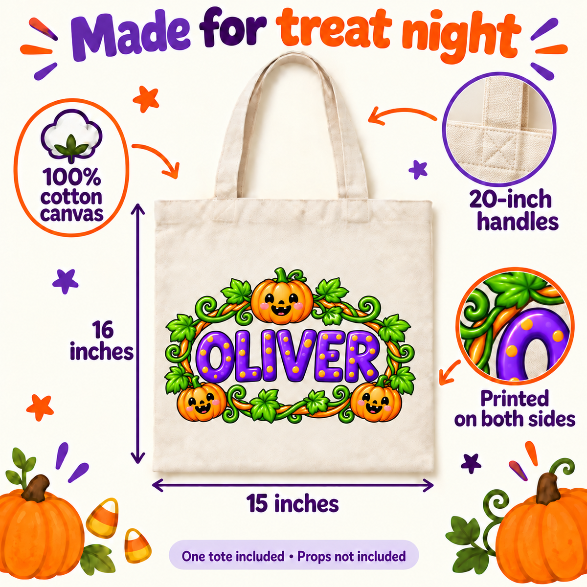 Personalized Pumpkin Patch Halloween Canvas Tote