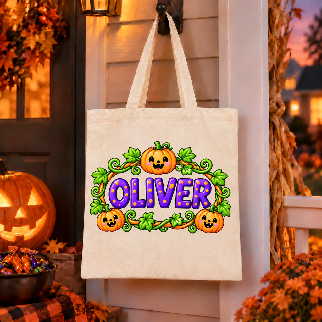 Personalized Pumpkin Patch Halloween Canvas Tote