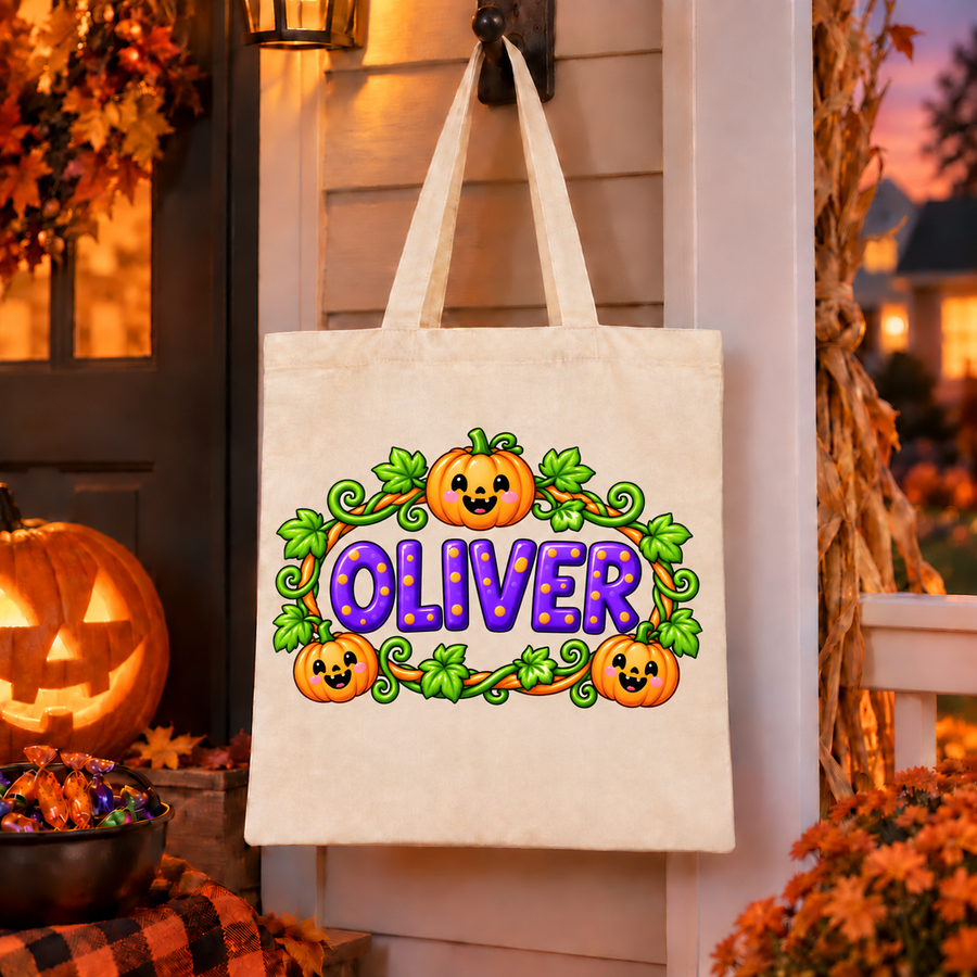 Personalized Pumpkin Patch Halloween Canvas Tote