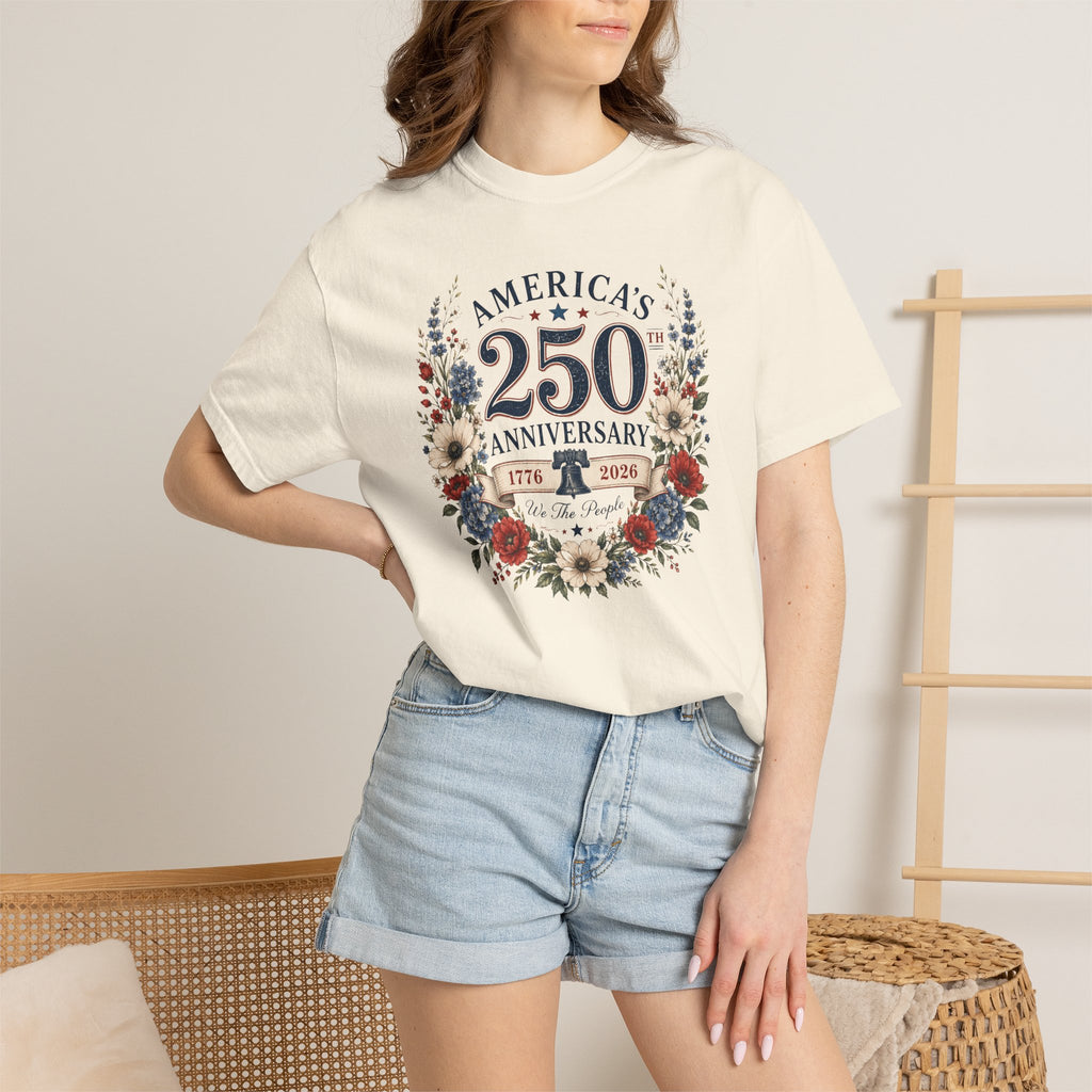 America's 250th Anniversary floral wreath T-Shirt | 1776-2026 patriotic design