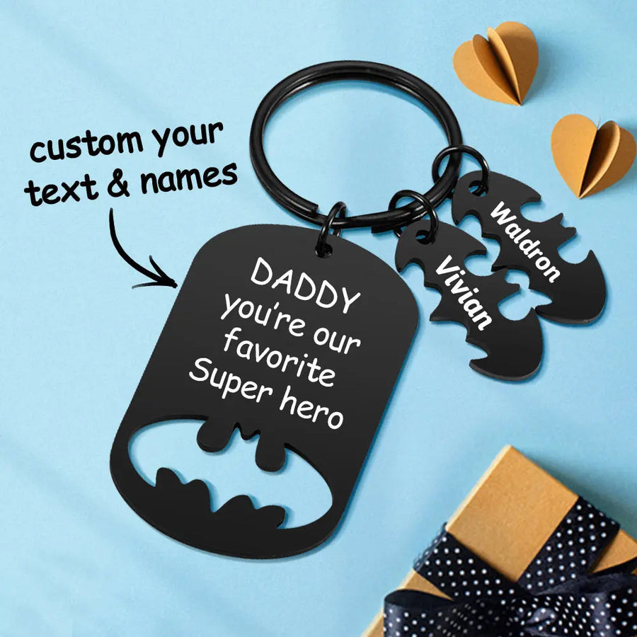 Personalized Superhero Dad Keychain with Kids' Names