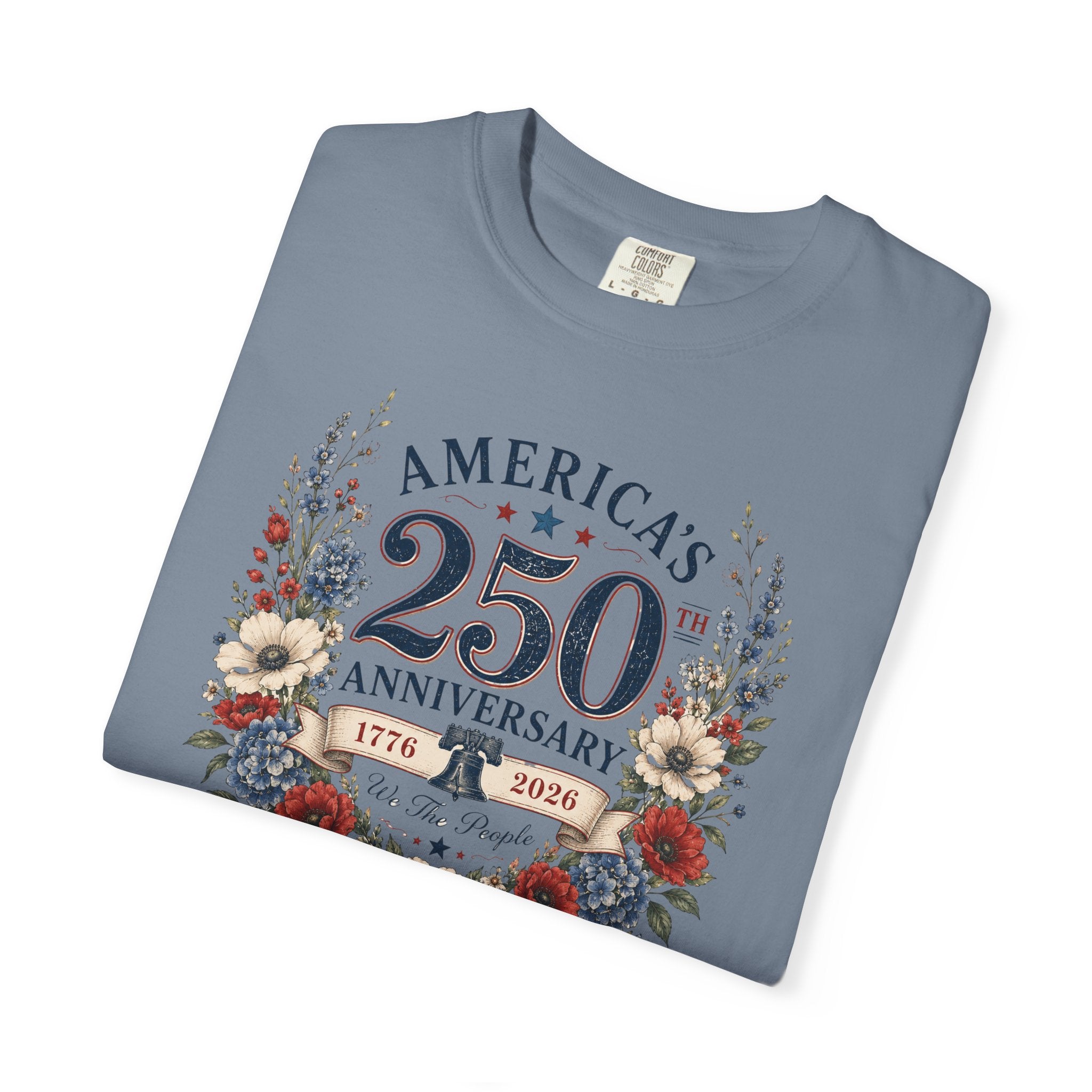 America's 250th Anniversary floral wreath T-Shirt | 1776-2026 patriotic design