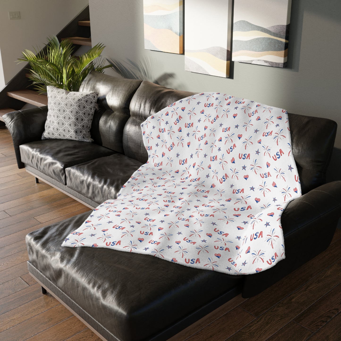 Hearts and Fireworks Velveteen Minky Blanket (Two-sided print)