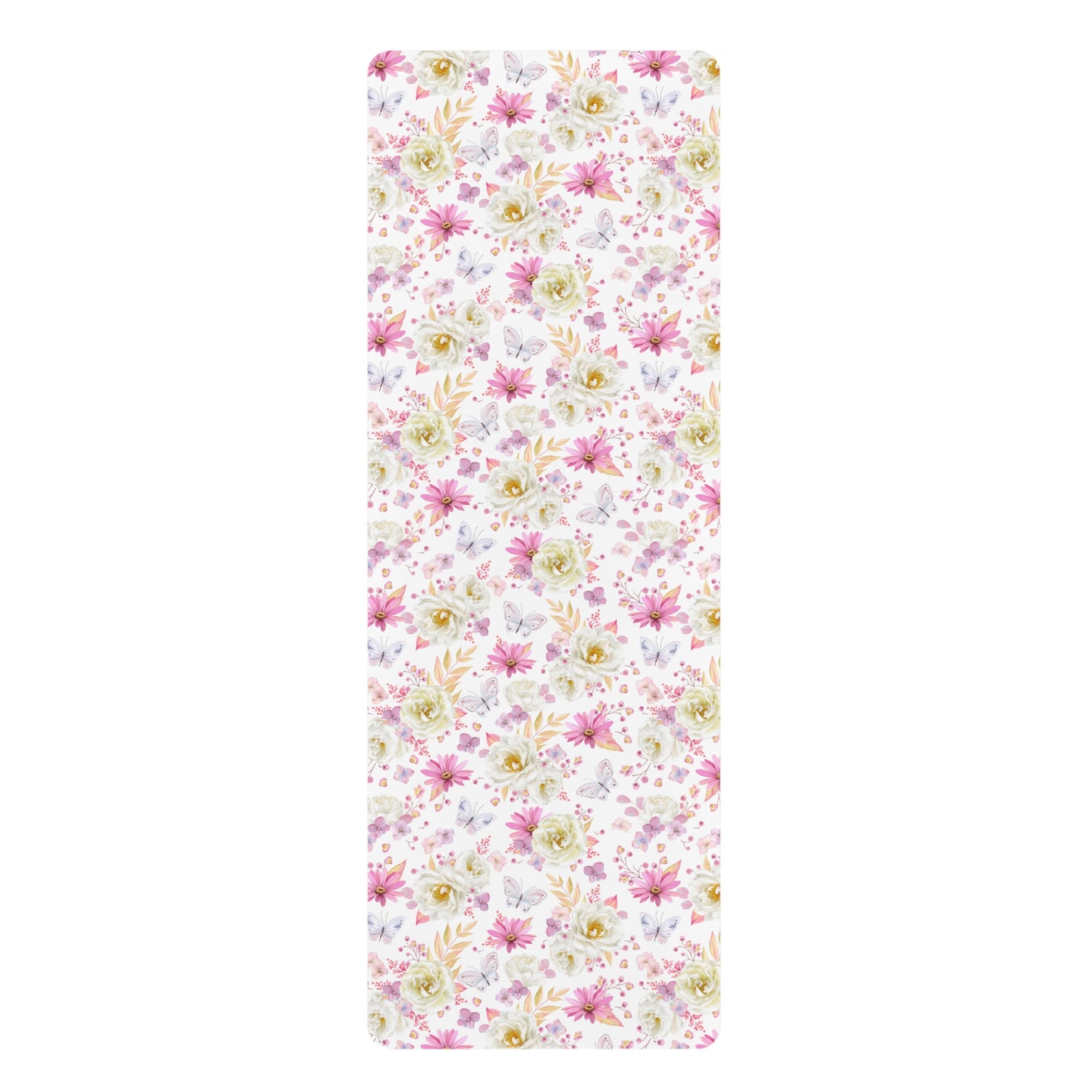 Spring Butterflies and Roses Rubber Yoga Mat