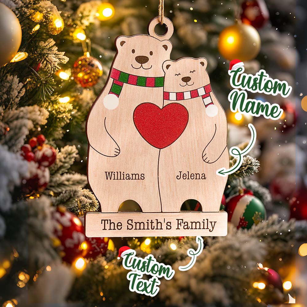 Personalized family bear Wood Christmas ornament