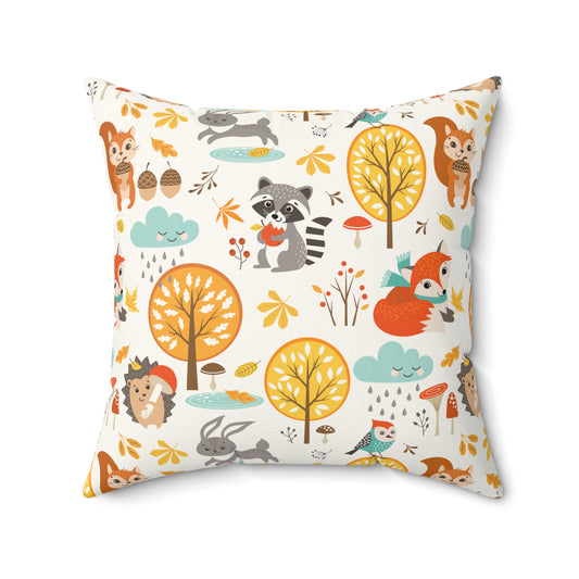 Autumn Woodland Animals Spun Polyester Square Pillow