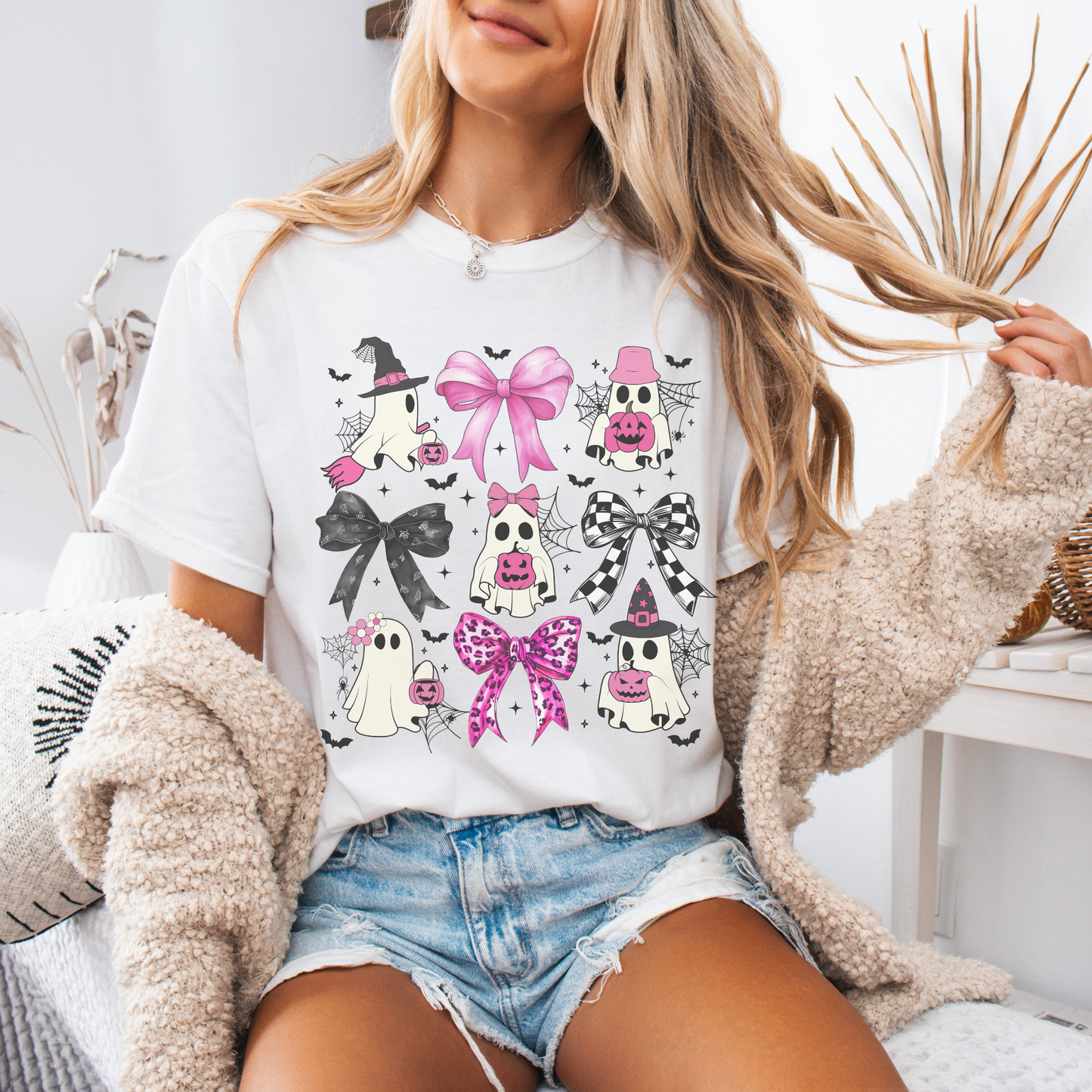 Halloween Ghost Pink Coquette Bows T-shirt