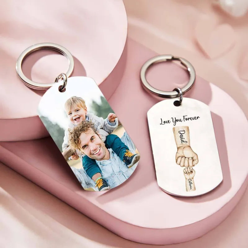 Personalized Father Fist Keychain - Custom Dad Photo Keyring