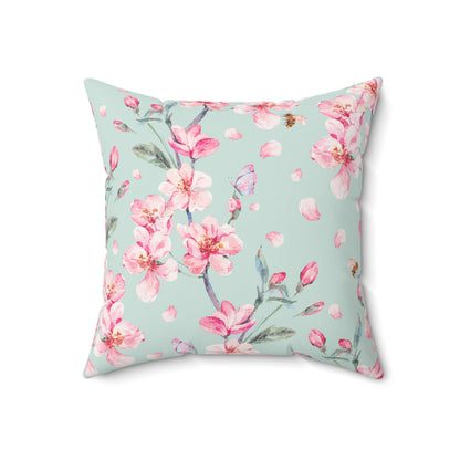 Cherry Blossoms and Honey Bees Spun Polyester Square Pillow