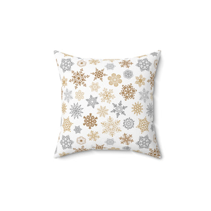 Gold and Silver Snowflakes Spun Polyester Square Pillow
