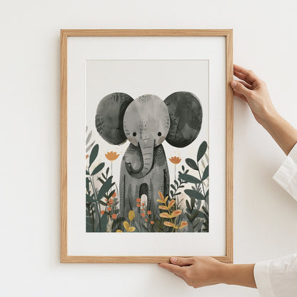 Adorable Elephant With Floral Elements Art Print product