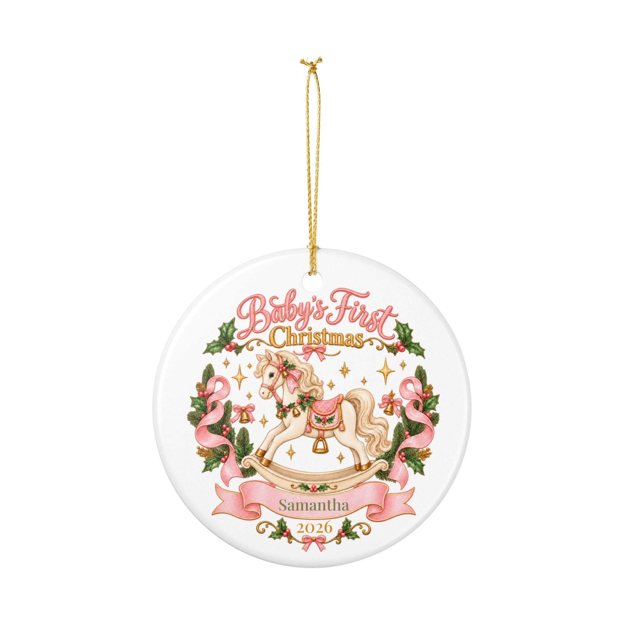 Personalized Baby's First Christmas Ornament - Rocking Horse
