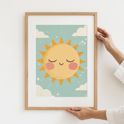 Sunface Smiling Art Print With Wooden Frame product type
