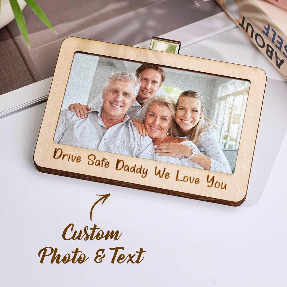 Personalized MadeMine magnetic car sun visor clip with photo frame, featuring a sleek design for holding photos or cards.