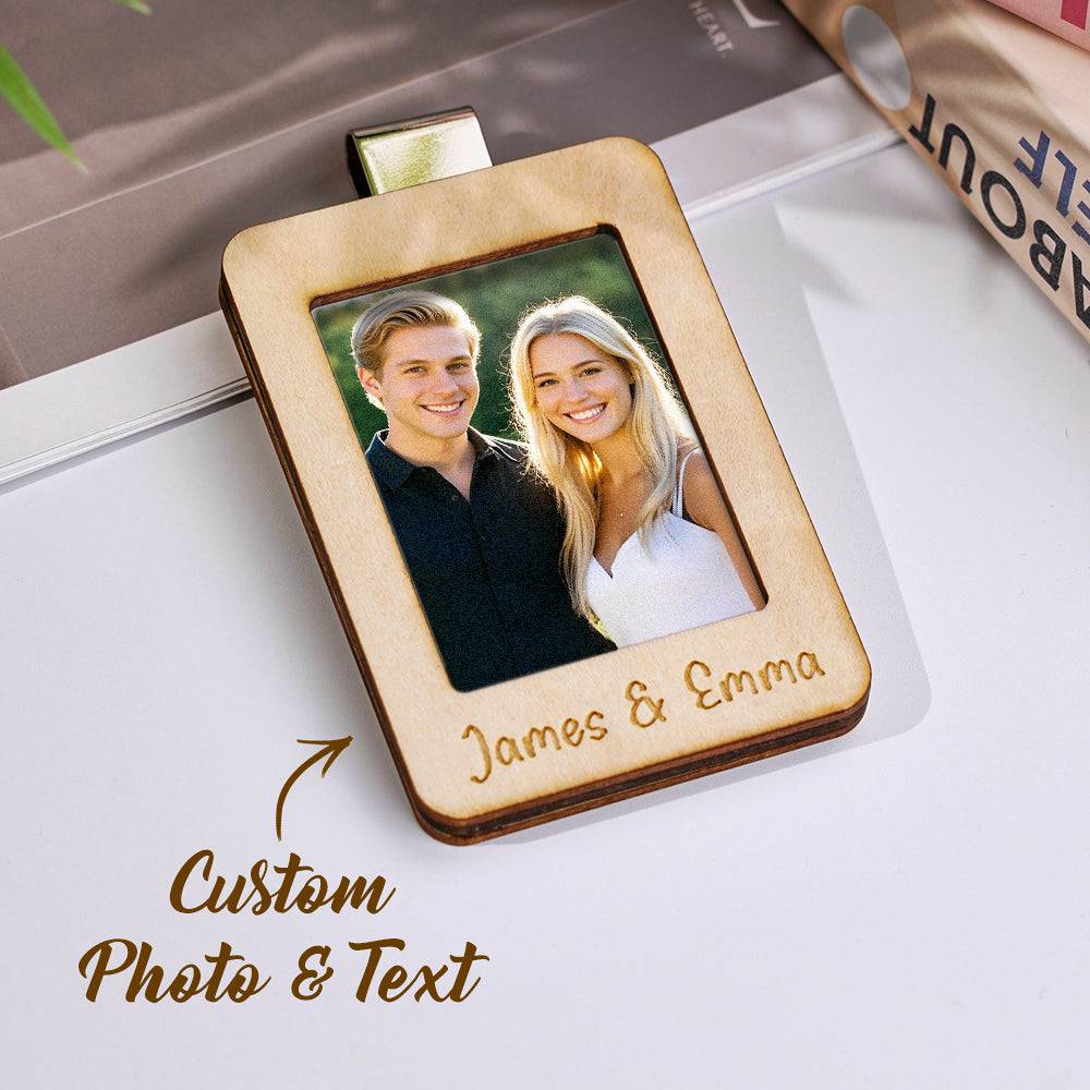 MadeMine personalized photo car sun visor clip with magnetic frame, a stylish and functional car accessory for holding photos or cards.
