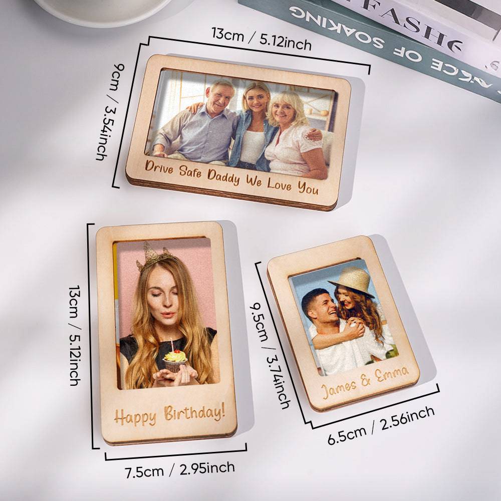 MadeMine personalized photo car sun visor clip with magnetic frame, showcasing a customized photo display accessory for vehicle interior.